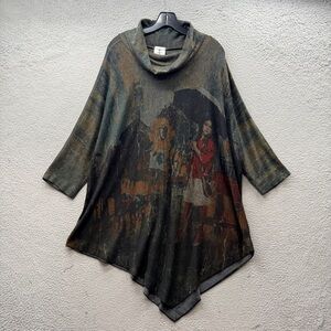 Elegant Cowl Neck Tunic with Artistic Print